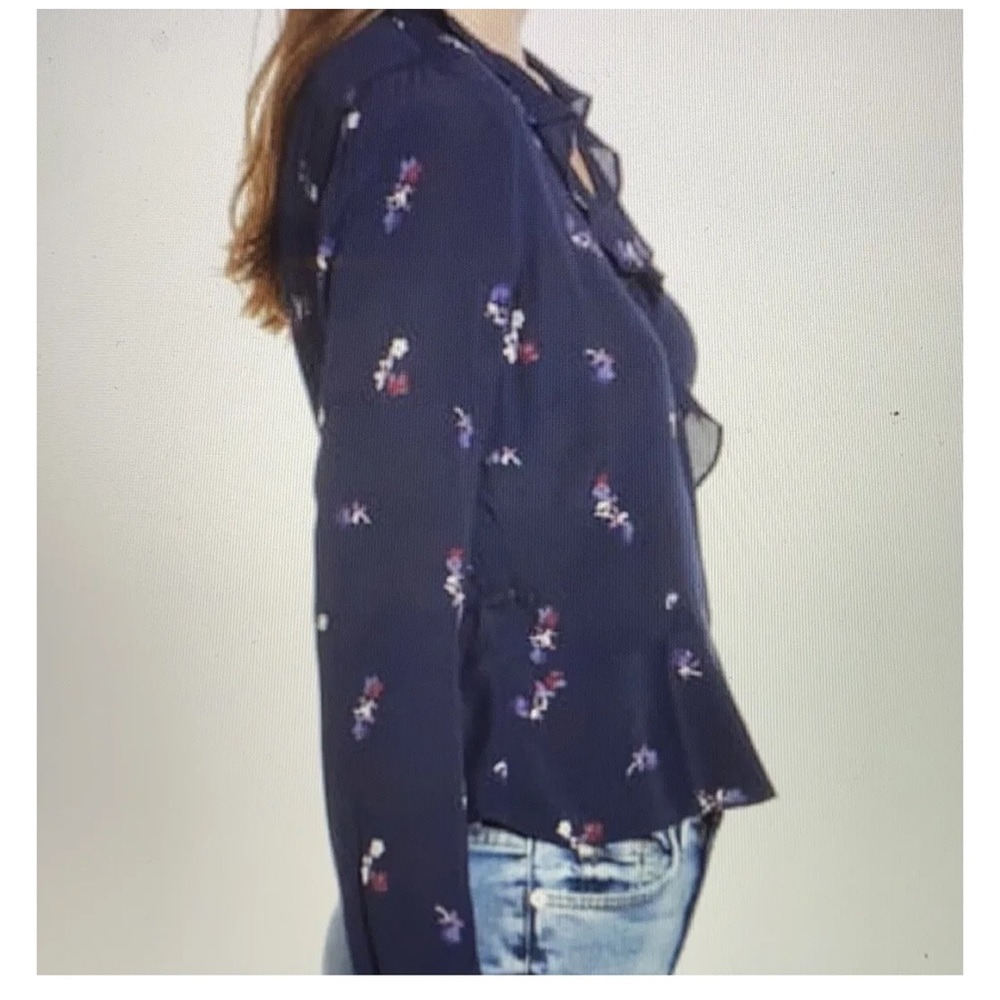 Rails Simone wrap blouse in navy Kyoto floral print white blue purple ruffle - Picture 6 of 14